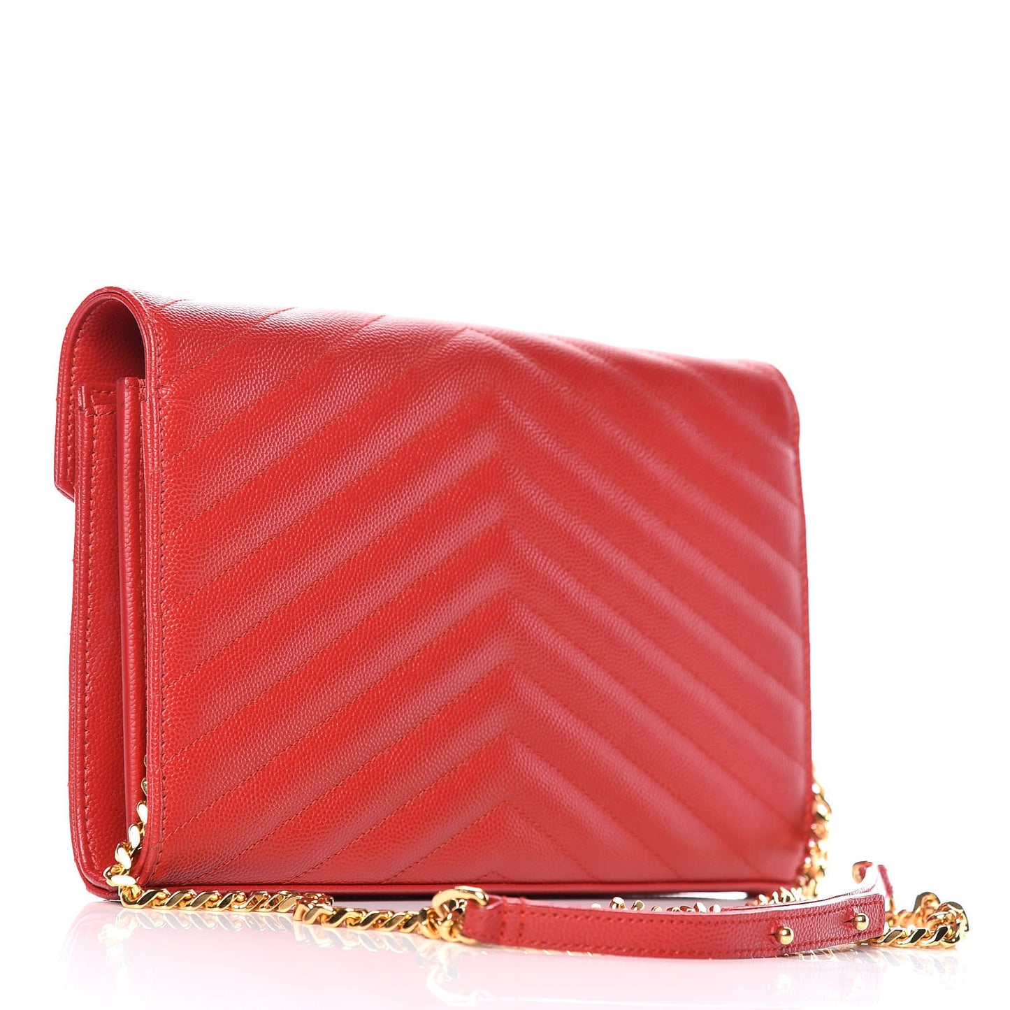 Grain De Poudre Matelasse Chevron Monogram Chain Wallet New Red
