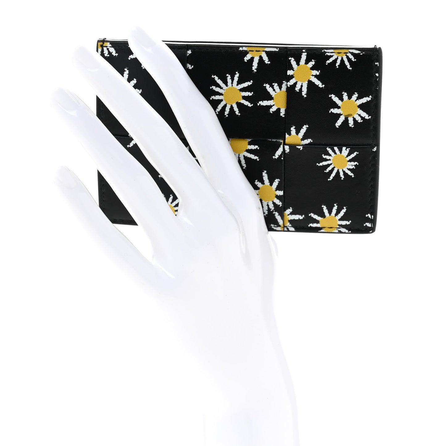 Nappa Maxi Intrecciato Daisy Print Card Holder Black