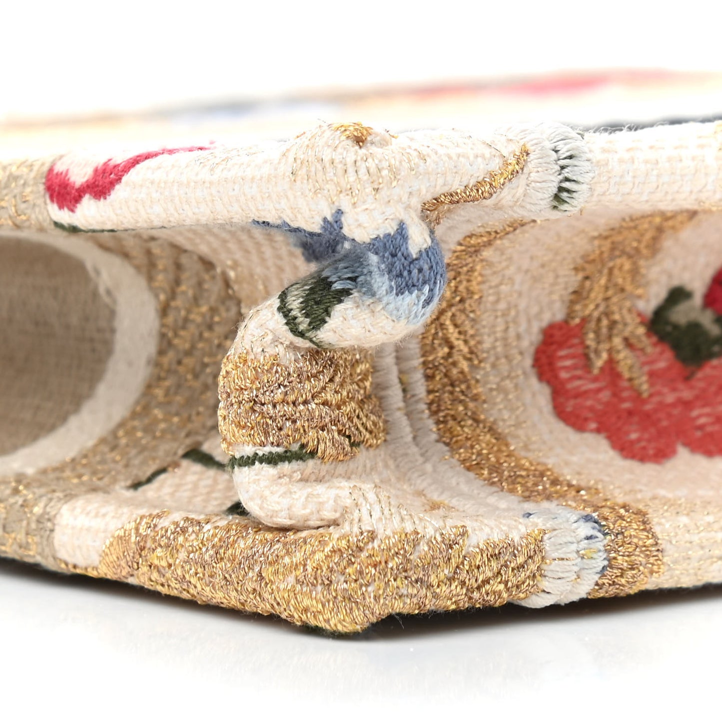 Canvas Embroidered Hibiscus Printed Mini Book Tote Beige Multicolor