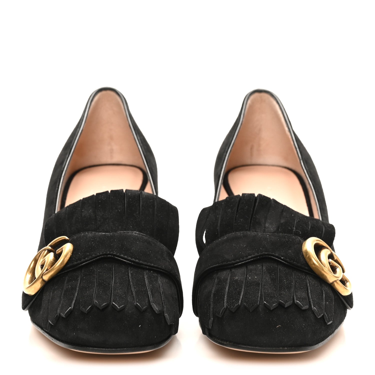 Gucci Kid Scamosciato GG Marmont Fringe 50mm Loafer Pumps 38 Black 3 of 9
