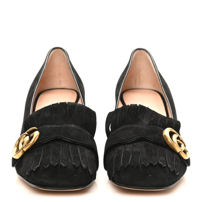 Gucci Kid Scamosciato GG Marmont Fringe 50mm Loafer Pumps 38 Black 3 of 9