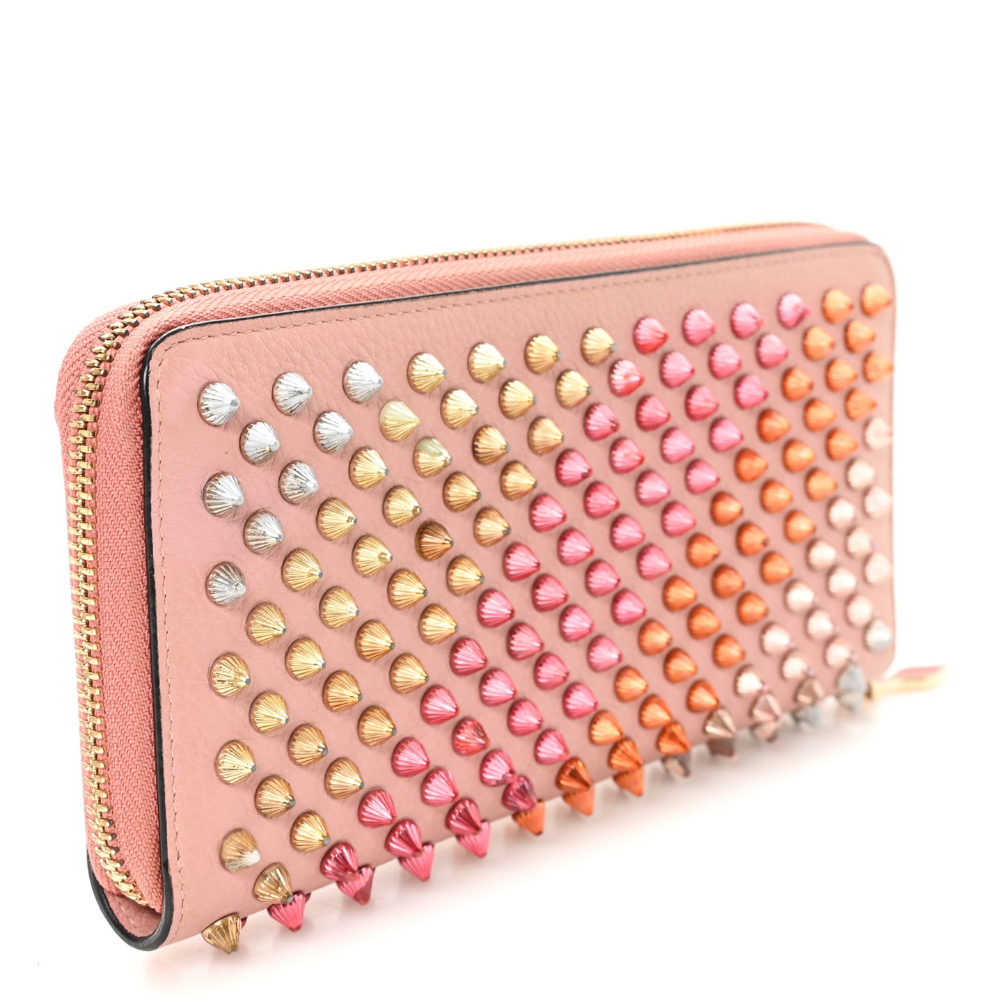 Calfskin Panettone Spiked Zip Around Wallet Pink Multicolor