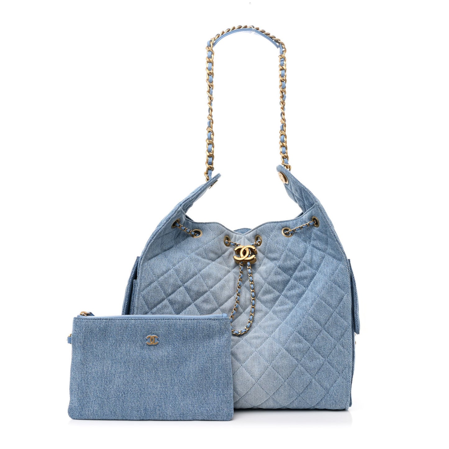 Washed Denim Quilted Medium Chanel 25 Handbag Blue