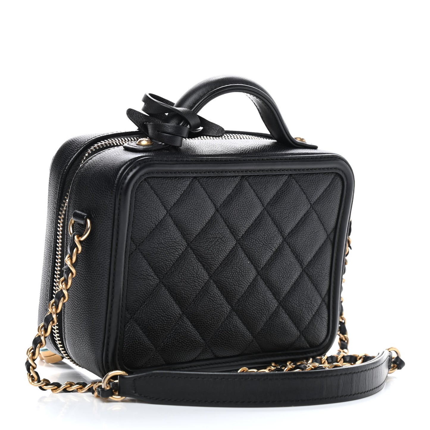 Caviar Quilted Small CC Filigree Vanity Case Black