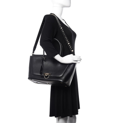 Valentino Garavani Calfskin Rockstud Medium Demilune Double Handle Satchel Black 2 of 23