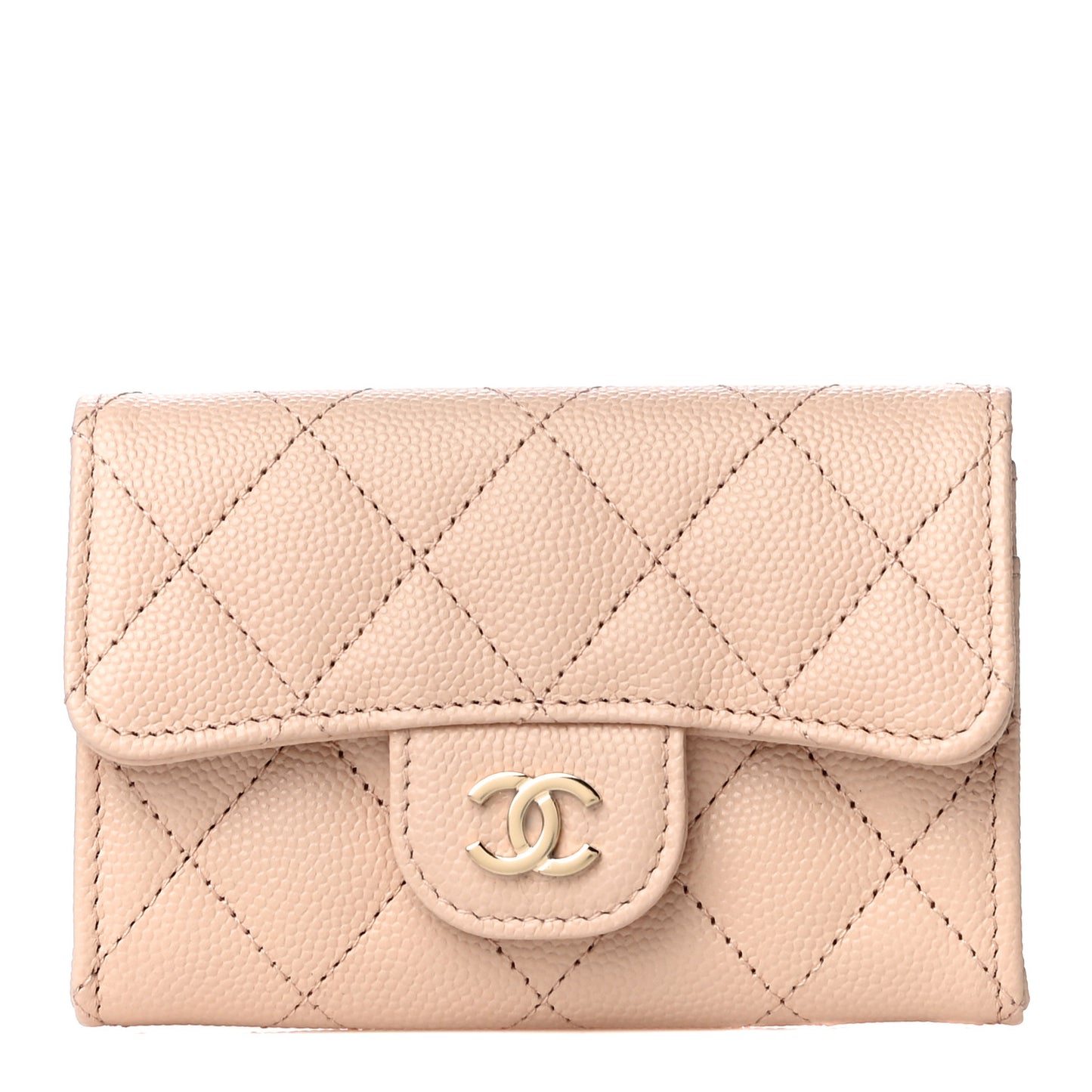 Caviar Quilted Flap Card Holder Wallet Beige