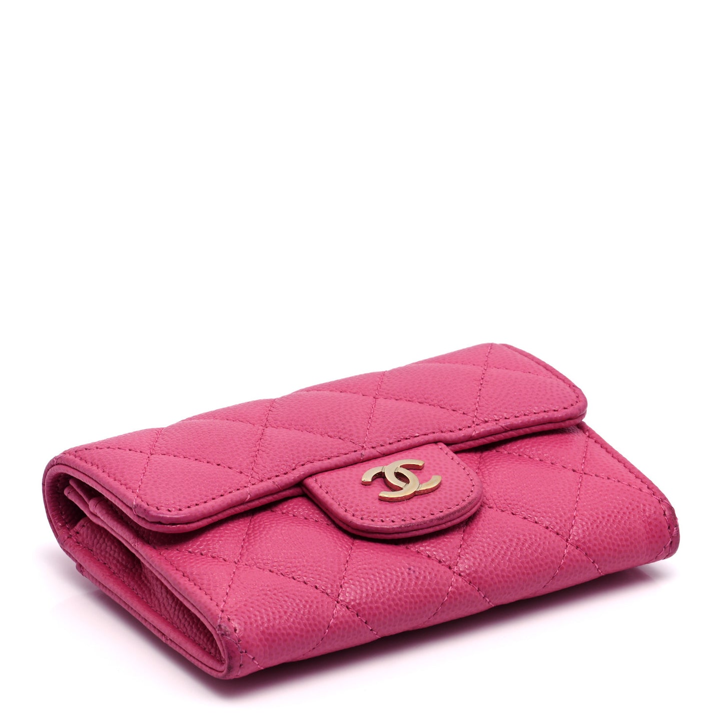 Caviar Quilted Flap Card Holder Wallet Dark Pink
