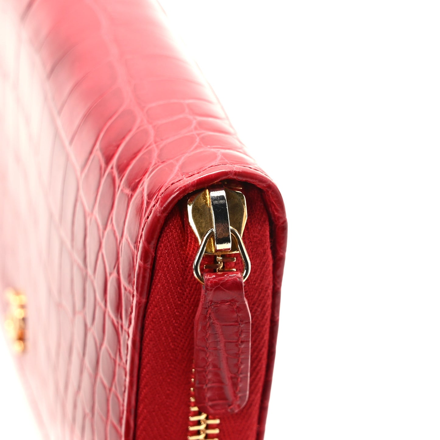 Alligator Large Gusset Zip Around Wallet Red