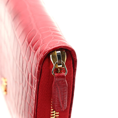 Chanel Alligator Large Gusset Zip Around Wallet Red 8 of 8