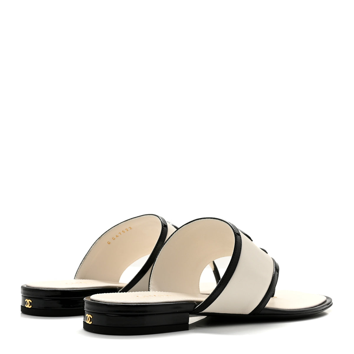 Chanel Lambskin Patent Calfskin CC Thong Sandals 38.5 White Black 5 of 10