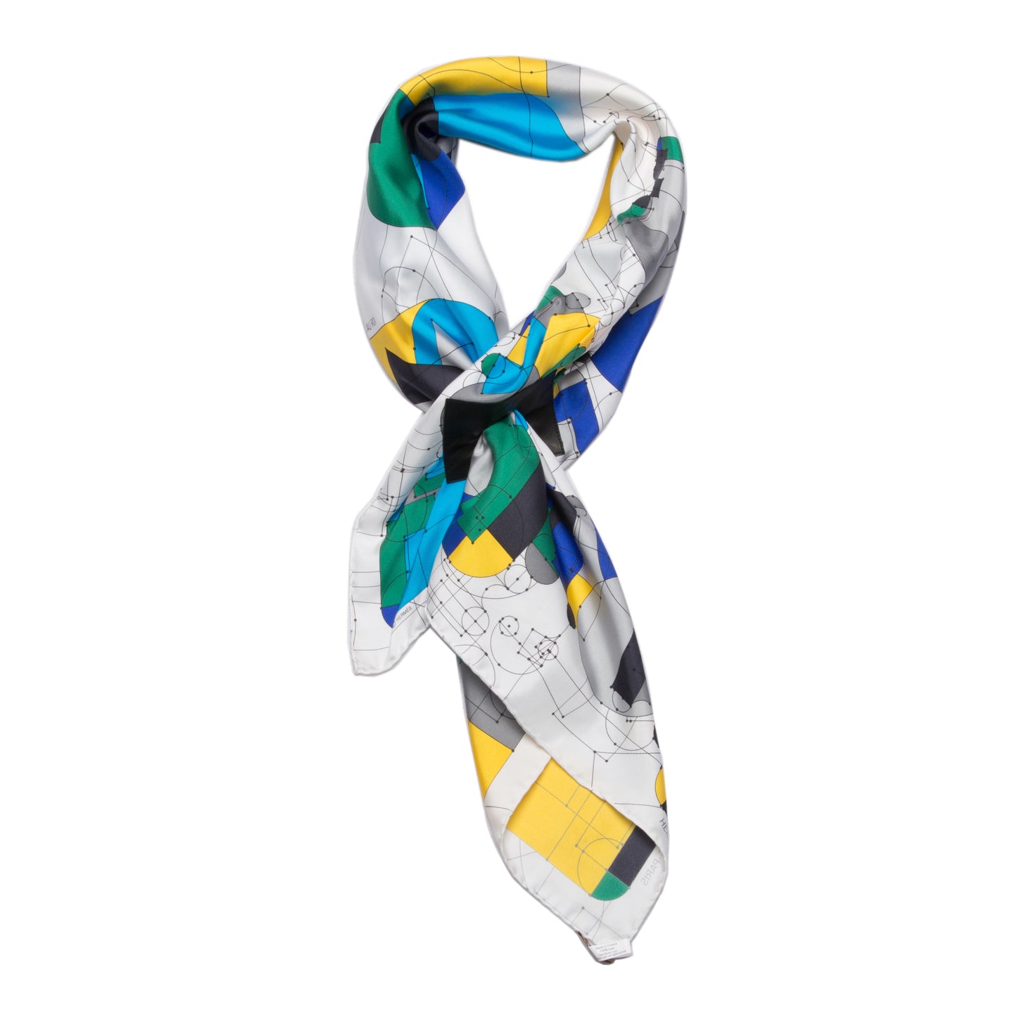 Silk Petit H Echec Au Roi Scarf 90 Blanc Jaune Vif Bleu