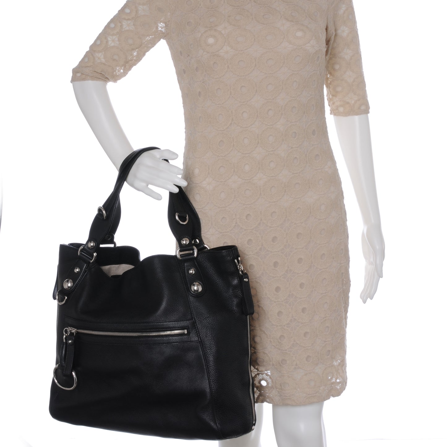 Leather Icon Bit Large Tote Black