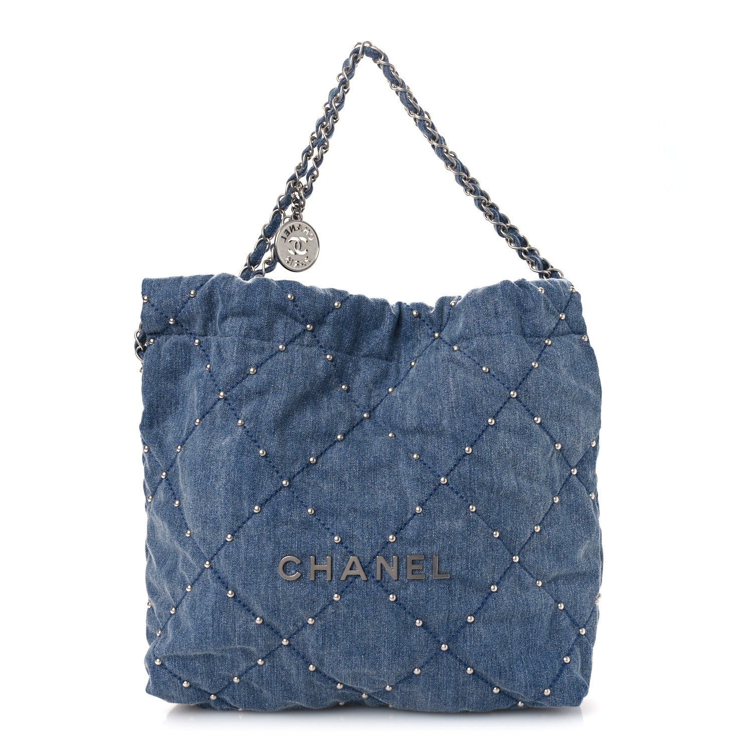 Chanel Washed Denim Quilted Studded Small Chanel 22 Blue 1 of 11