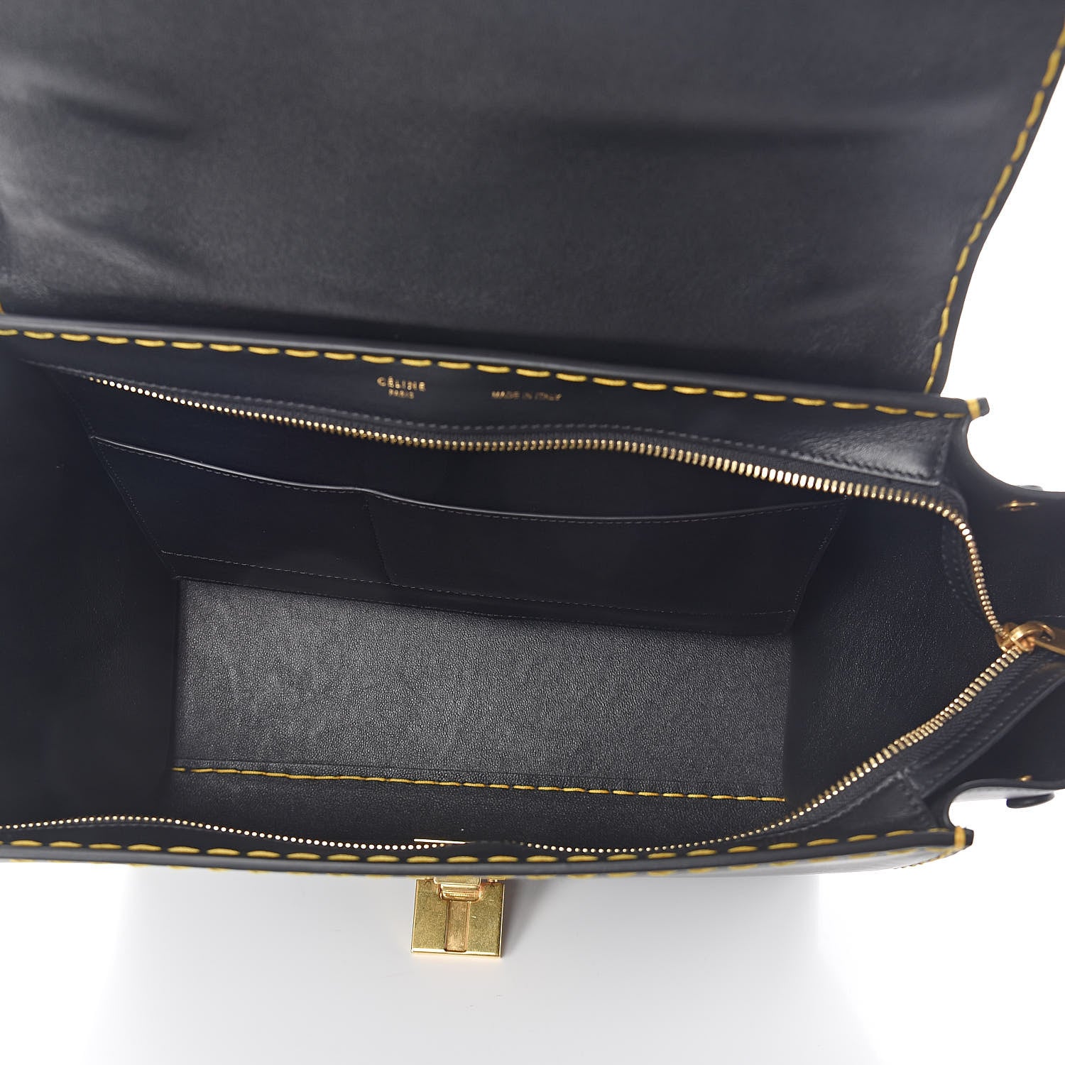 Celine Smooth Calfskin Yellow Stitching Medium Trapeze Black 5 of 9