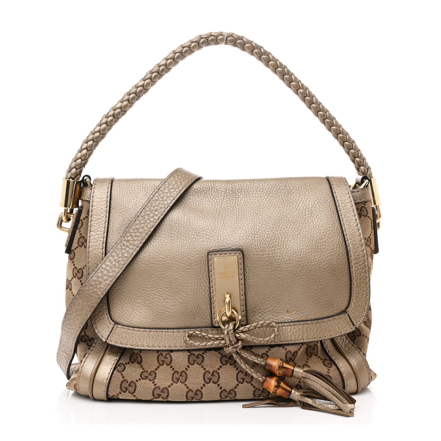 Monogram Calfskin Medium Bella Flap Bag Beige Ebony Champagne