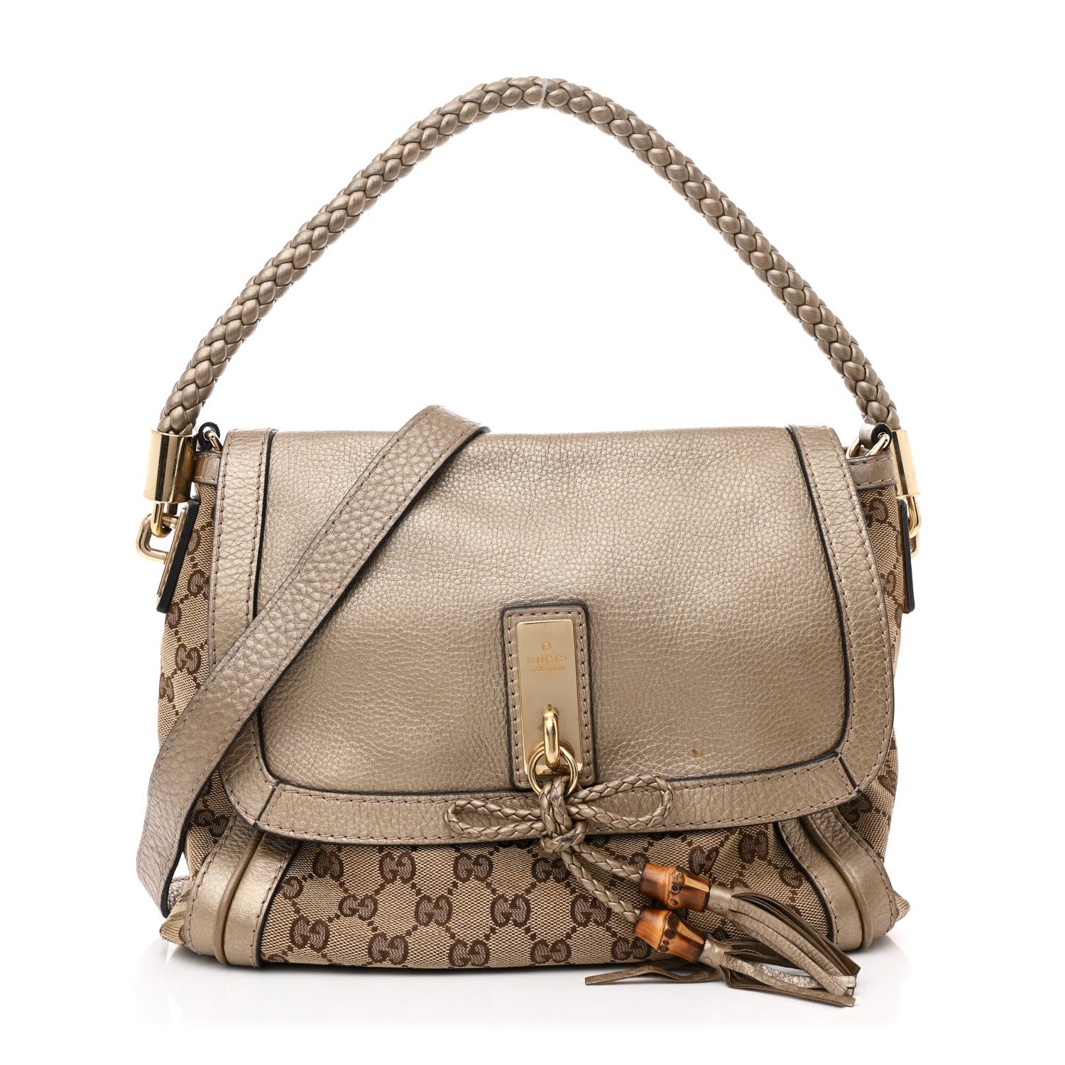 Gucci Monogram Calfskin Medium Bella Flap Bag Beige Ebony Champagne 1 of 15