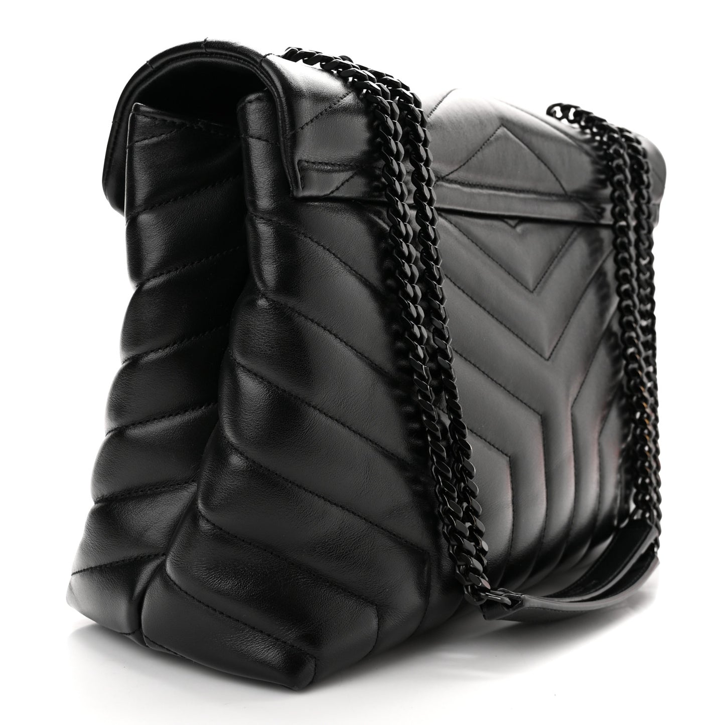 Calfskin Y Quilted Monogram Medium Loulou Chain Satchel Black