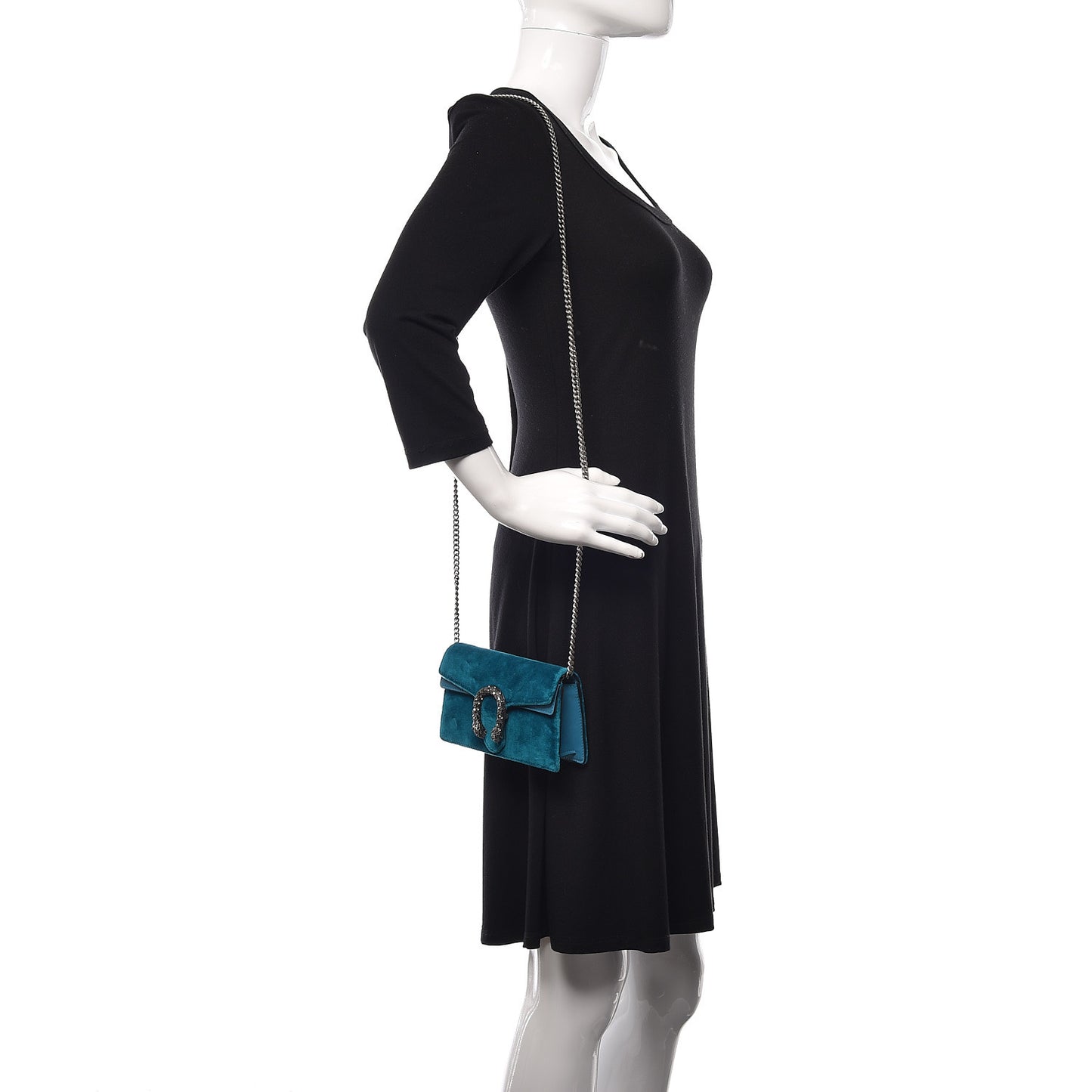 Velvet Super Mini Dionysus Shoulder Bag Pavone Cyan