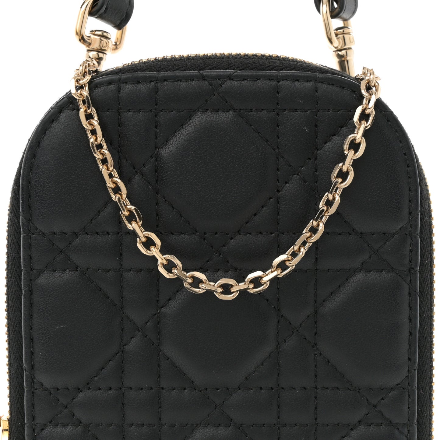 Lambskin Cannage Lady Dior Phone Holder Black