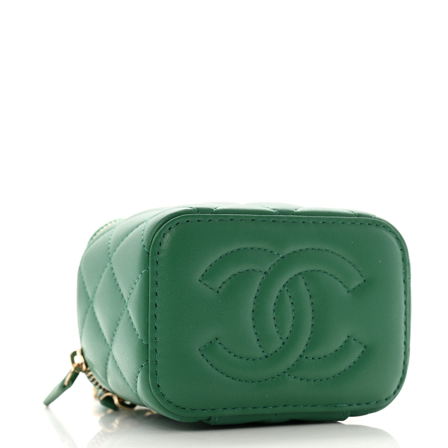 Lambskin Quilted Top Handle Mini Vanity Case With Chain Green