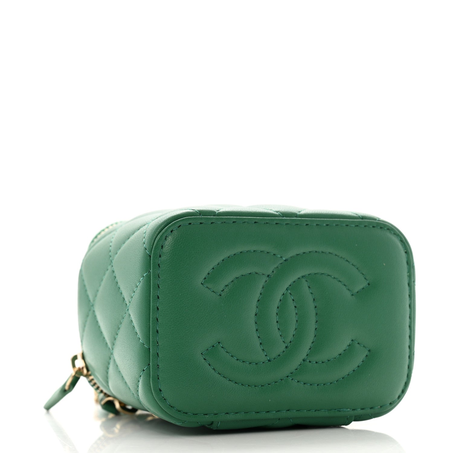 Chanel Lambskin Quilted Top Handle Mini Vanity Case With Chain Green 4 of 11