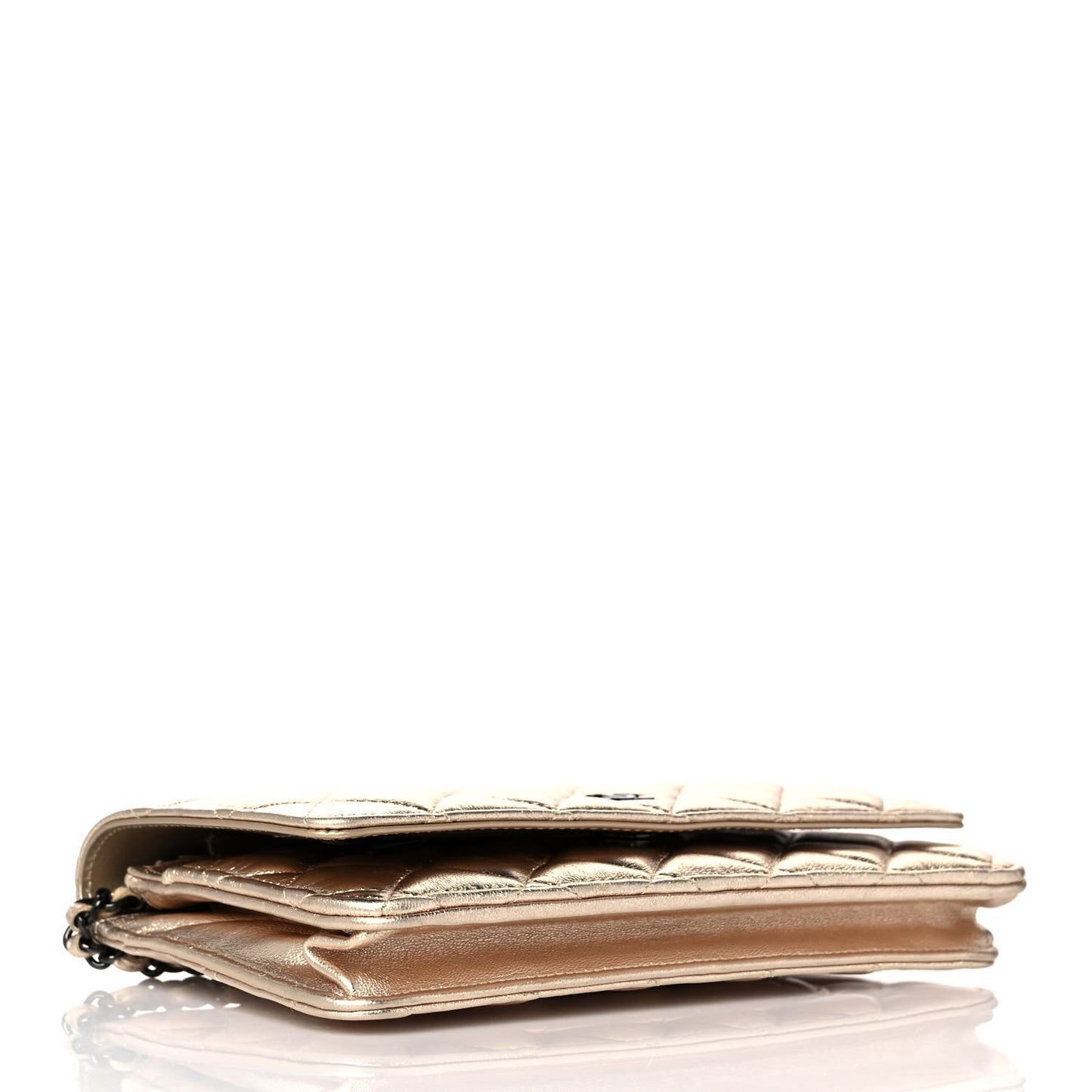 Metallic Lambskin Quilted Wallet On Chain WOC Gold Black