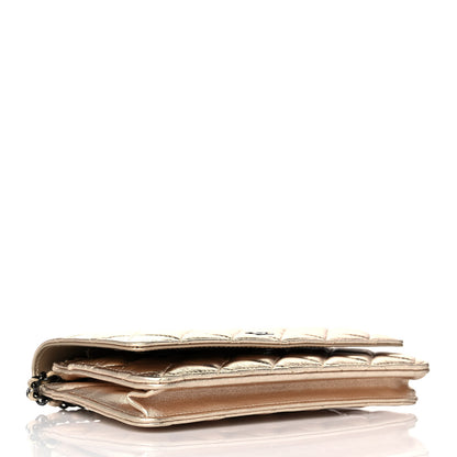 Chanel Metallic Lambskin Quilted Wallet On Chain WOC Gold Black 3 of 9