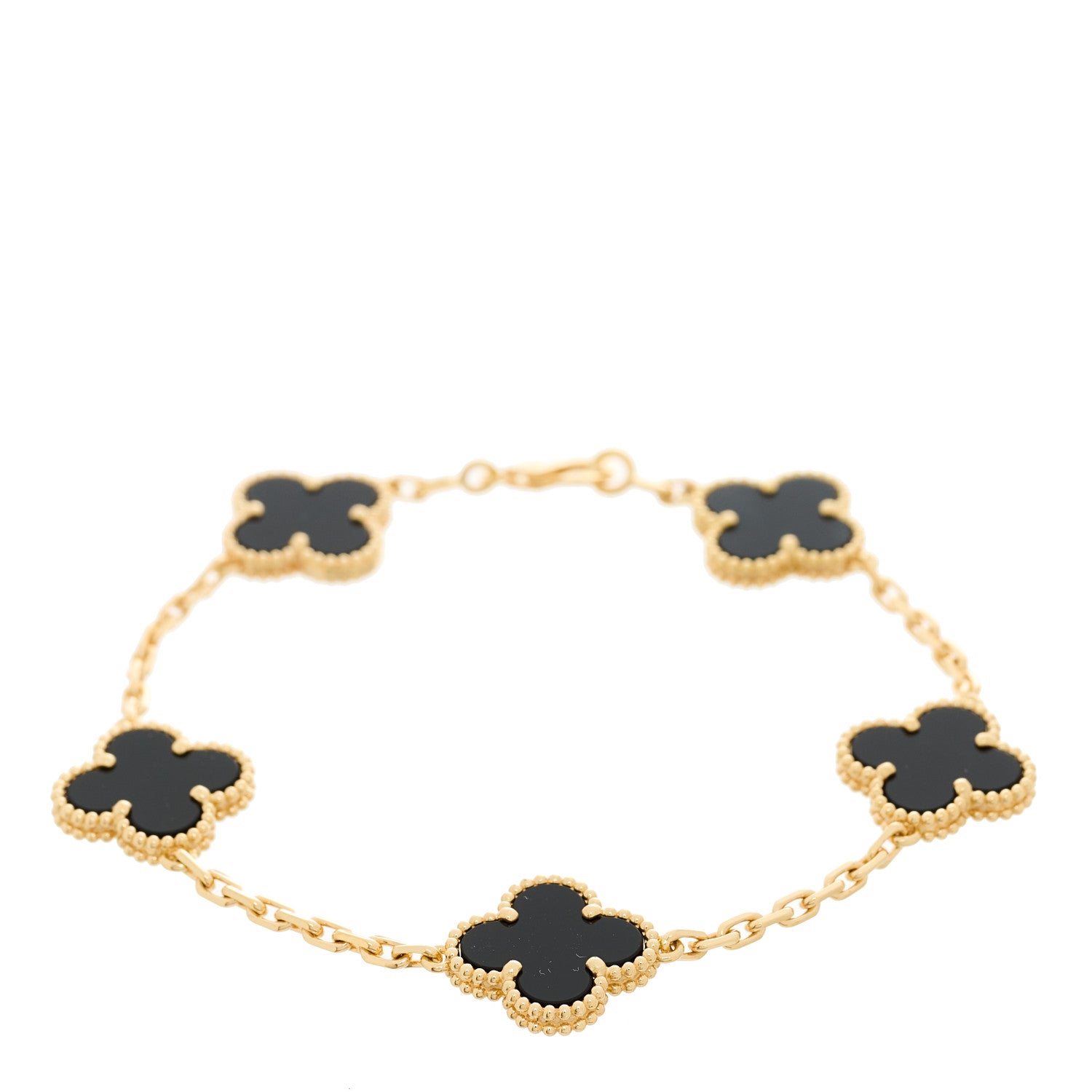 Van Cleef & Arpels 18K Yellow Gold Black Onyx 5 Motifs Vintage Alhambra Bracelet 1 of 5