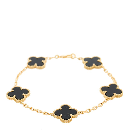 Van Cleef & Arpels 18K Yellow Gold Black Onyx 5 Motifs Vintage Alhambra Bracelet 1 of 5