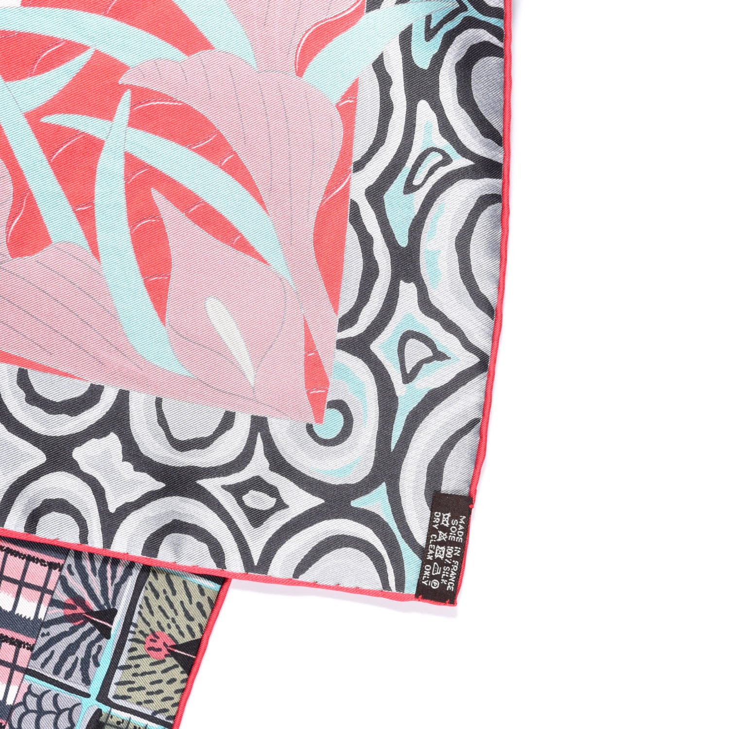 Hermes Silk La Marche Du Zambeze Scarf 90 Rose Pale Rouge Vert 6 of 6