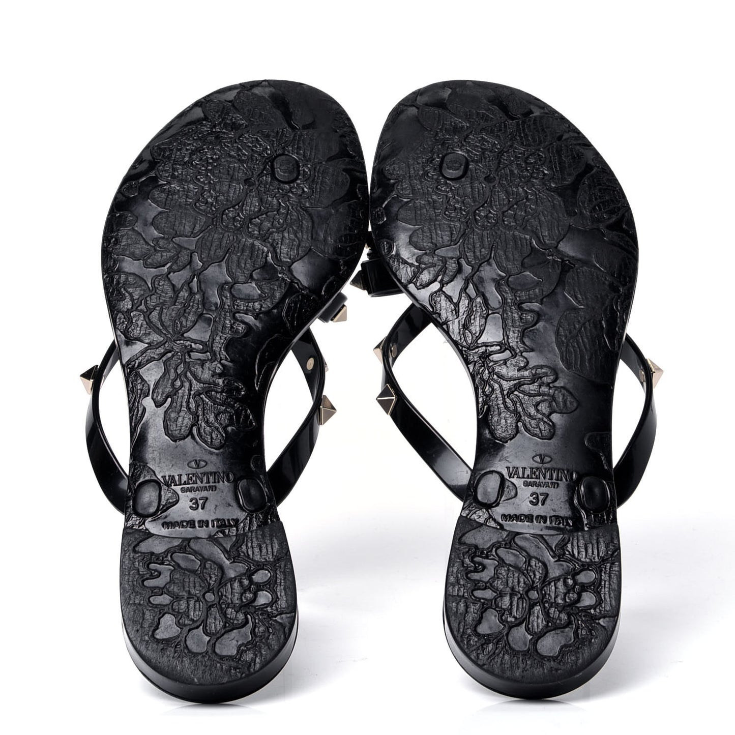 PVC Jelly Rockstud Bow Thong Sandals 37 Black