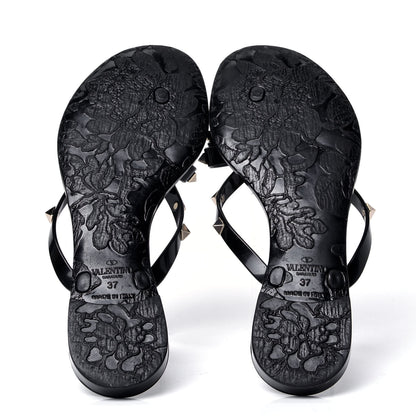 Valentino Garavani PVC Jelly Rockstud Bow Thong Sandals 37 Black 5 of 6