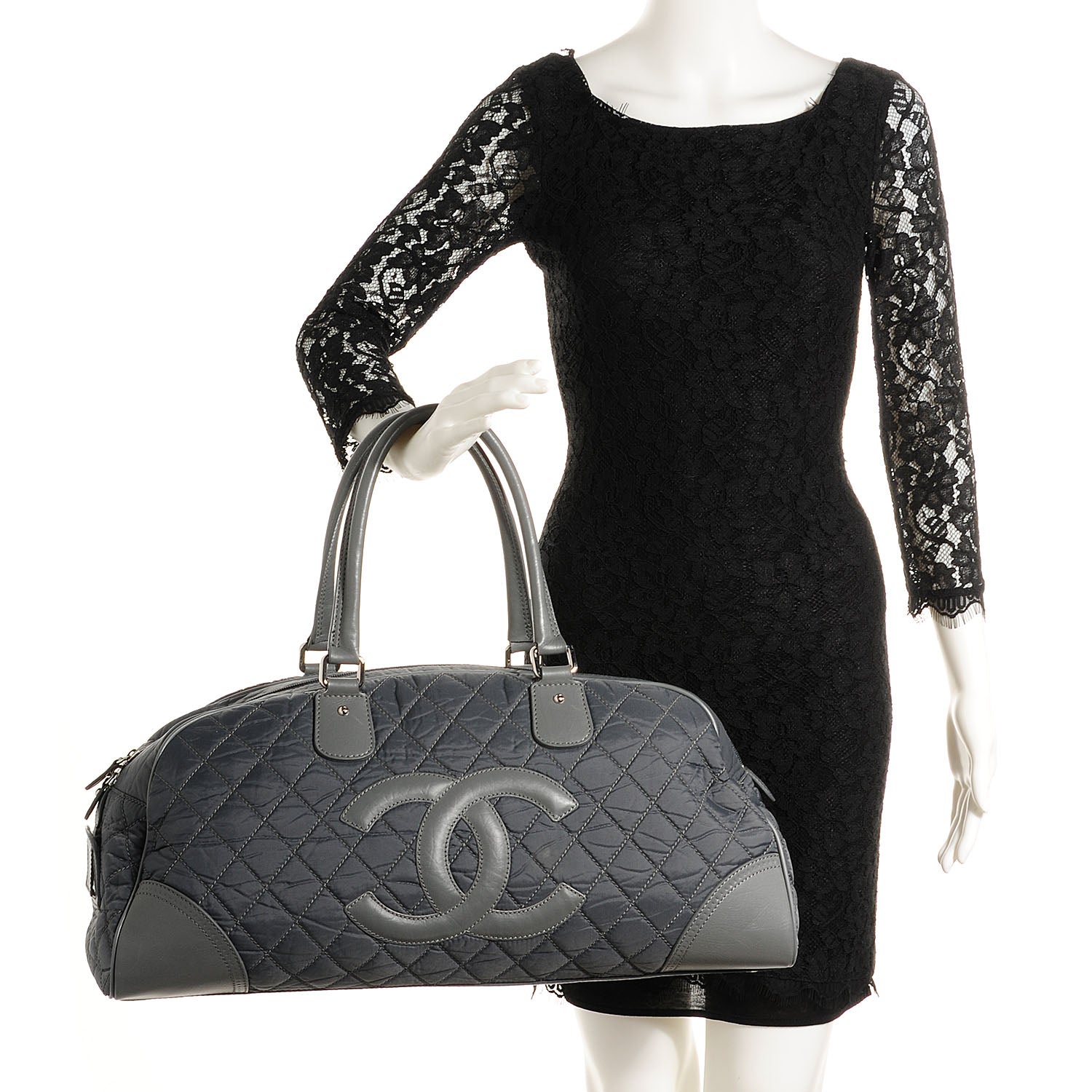 Chanel Calfskin Nylon Paris New York Duffel Bag Grey 2 of 7