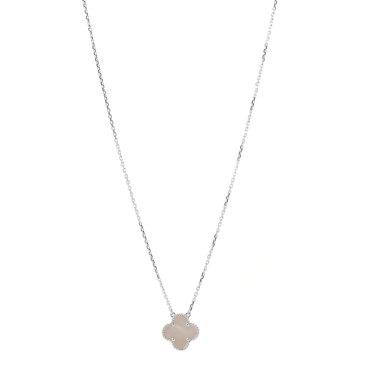 18K White Gold Mother of Pearl Vintage Alhambra Pendant Necklace