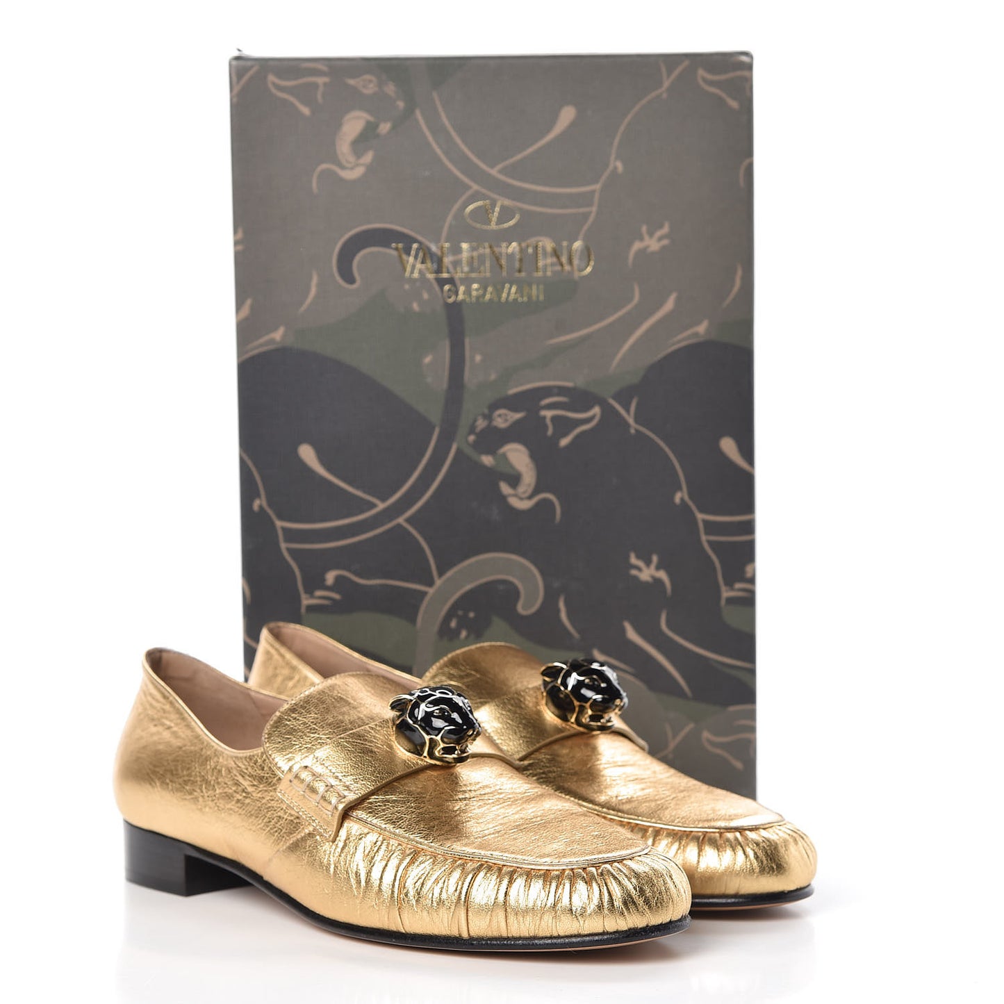 Metallic Nappa Panther Loafers 40 Deep Gold
