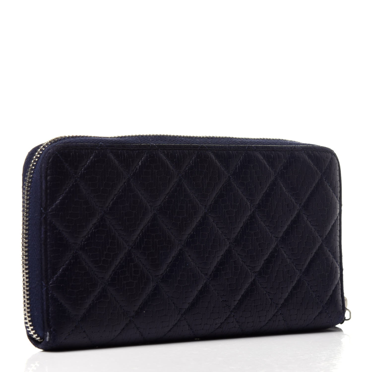 Chanel Woven Lambskin Quilted Large Zip Around Wallet Navy 3 of 14