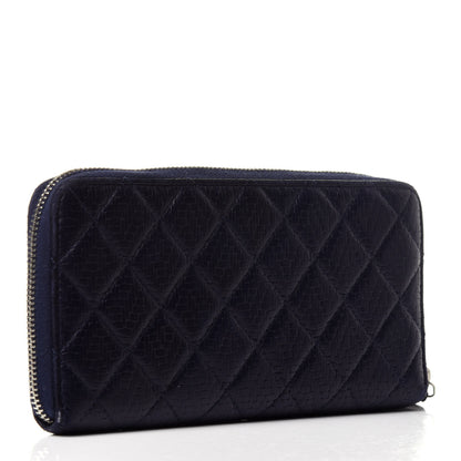 Chanel Woven Lambskin Quilted Large Zip Around Wallet Navy 3 of 14