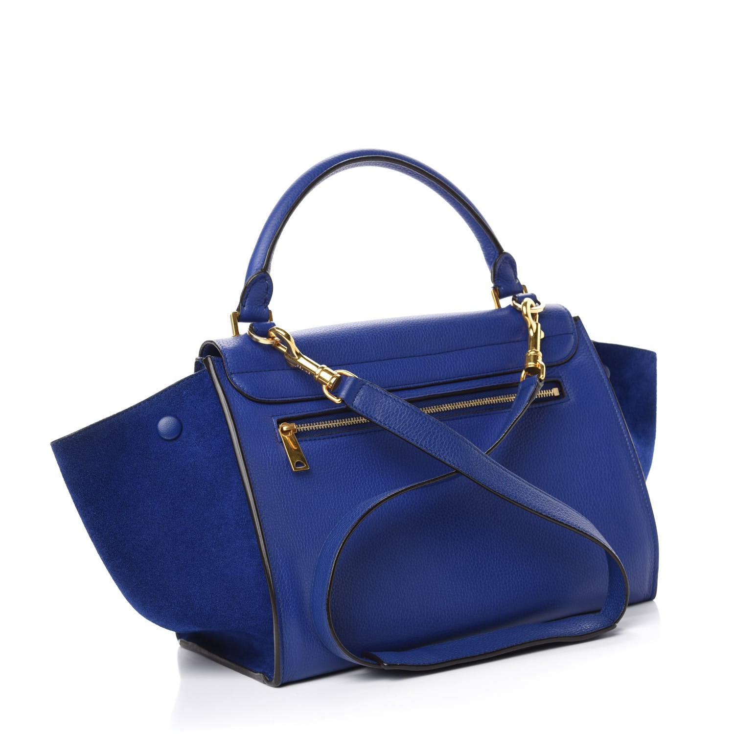 Celine Drummed Calfskin Suede Small Trapeze Indigo 3 of 12
