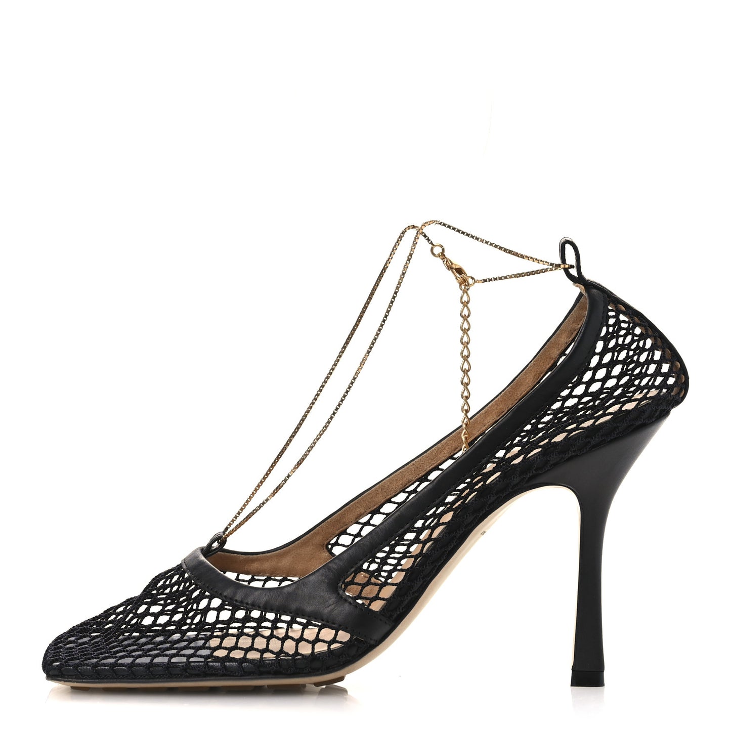 Mesh Calfskin Chain Stretch Pumps 40 Black