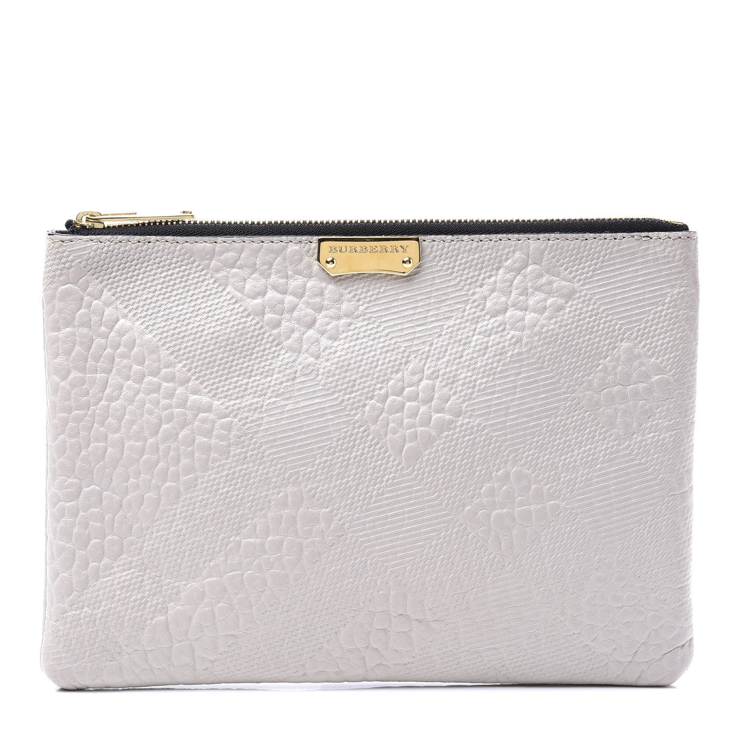 Signature Grain Calfskin Check Embossed Large Penelope Pouch Stone White