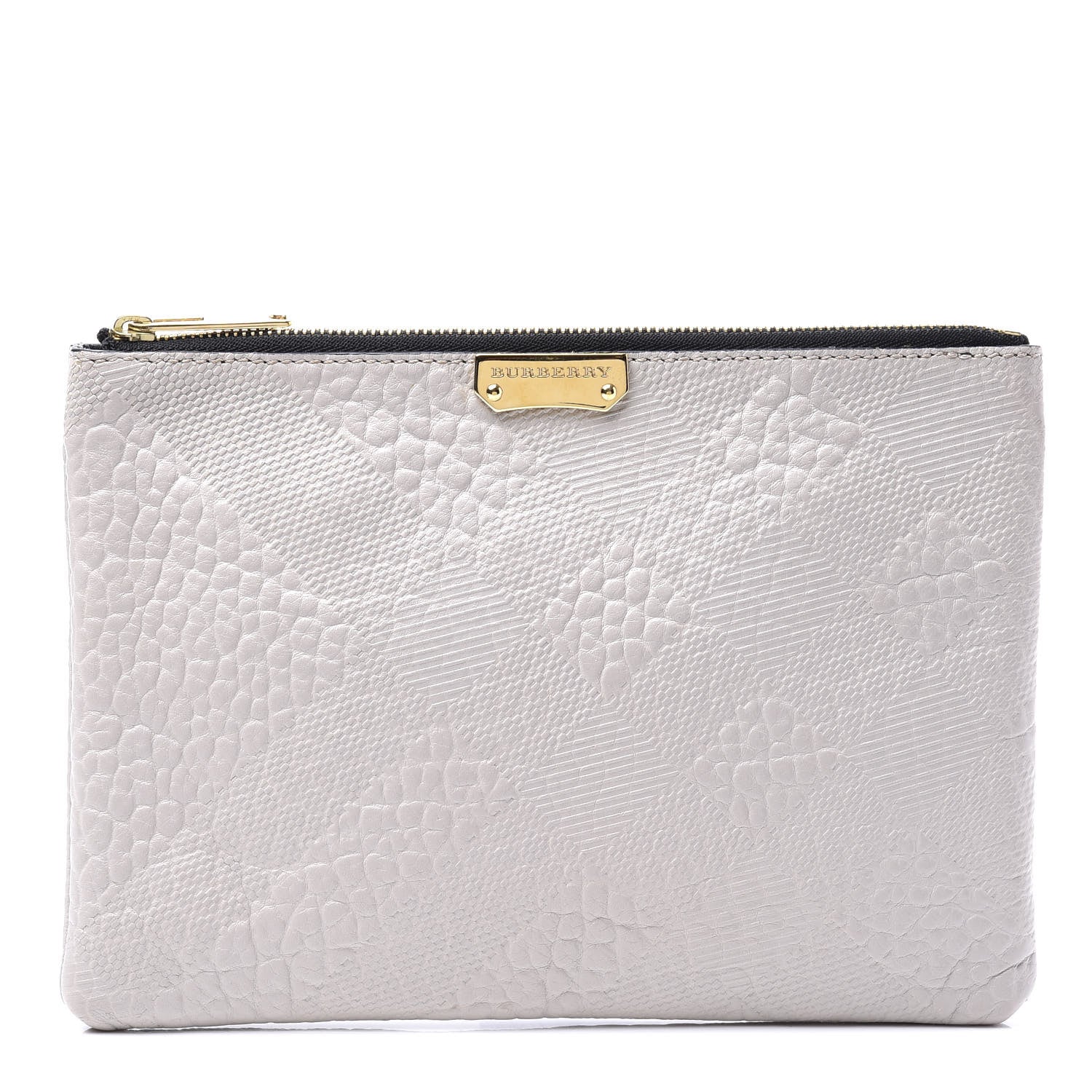 Burberry Signature Grain Calfskin Check Embossed Large Penelope Pouch Stone White 2 of 9