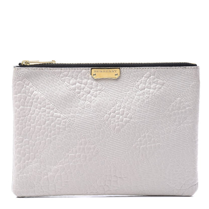 Burberry Signature Grain Calfskin Check Embossed Large Penelope Pouch Stone White 2 of 9