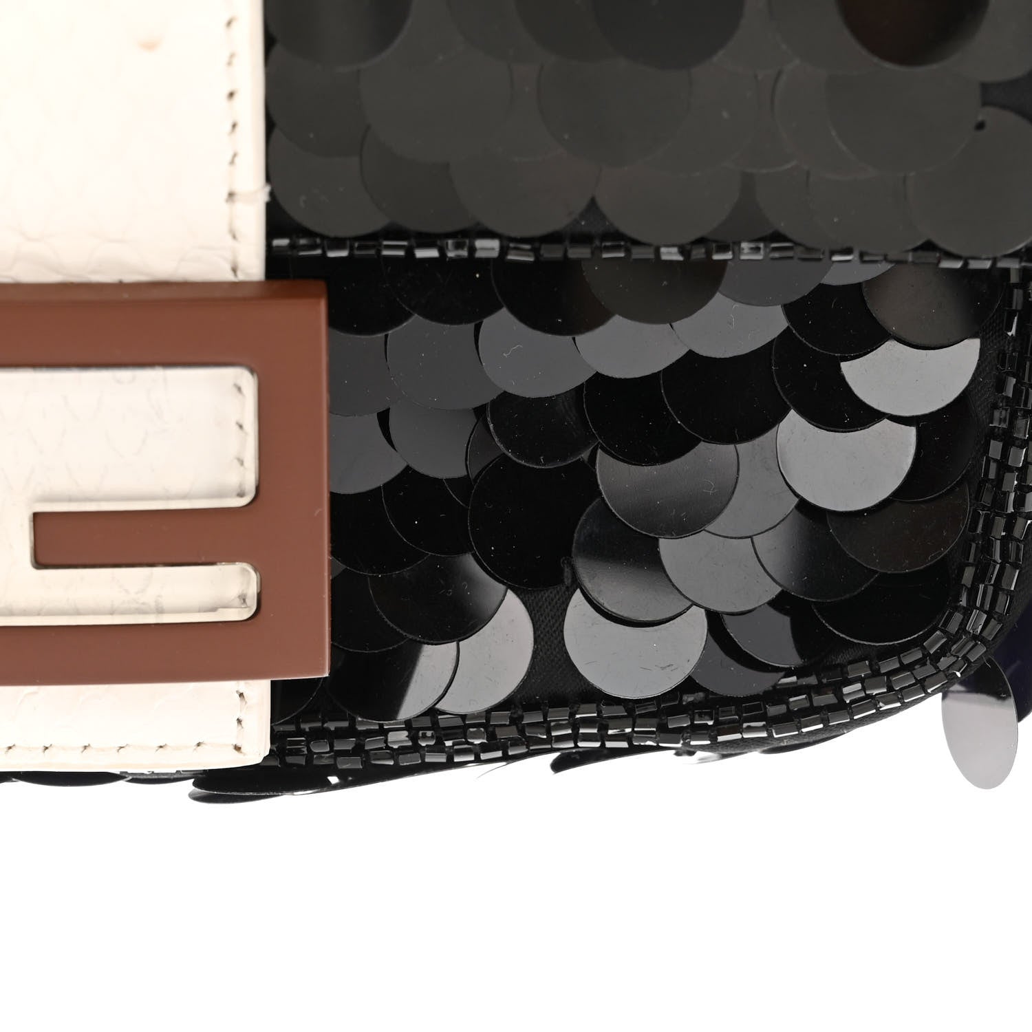 Fendi Satin Sequin Paillettes Elaphe Plexiglass Mini Baguette 1997 Black Avorio 11 of 12