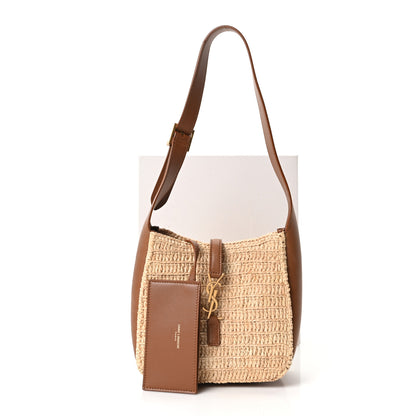 Saint Laurent Raffia Calfskin Le 5 A 7 Baby Hobo  Natural Brick 12 of 12