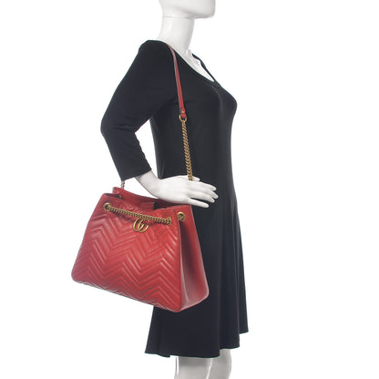 Gucci Calfskin Matelasse Medium GG Marmont Shoulder Tote Bag Hibiscus Red 2 of 10