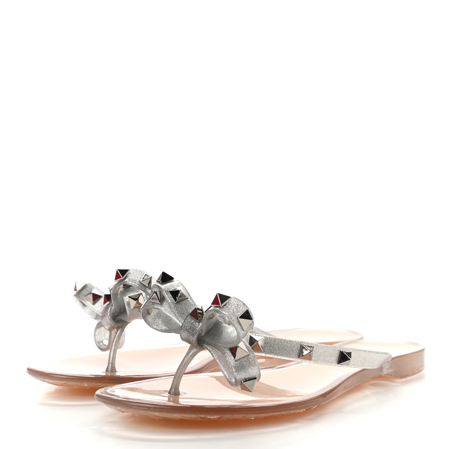 PVC Jelly Glitter Rockstud Bow Thong Sandals 37 Silver
