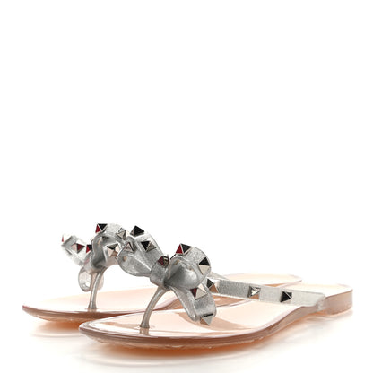 Valentino Garavani PVC Jelly Glitter Rockstud Bow Thong Sandals 37 Silver 3 of 8
