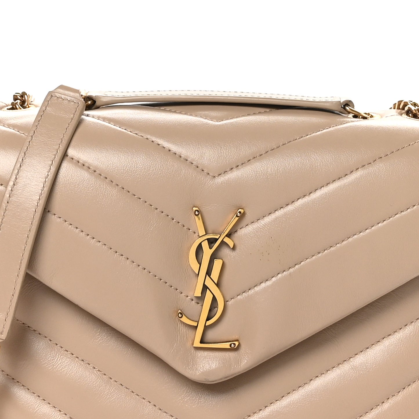 Calfskin Y Quilted Monogram Small Loulou Chain Satchel Dark Beige