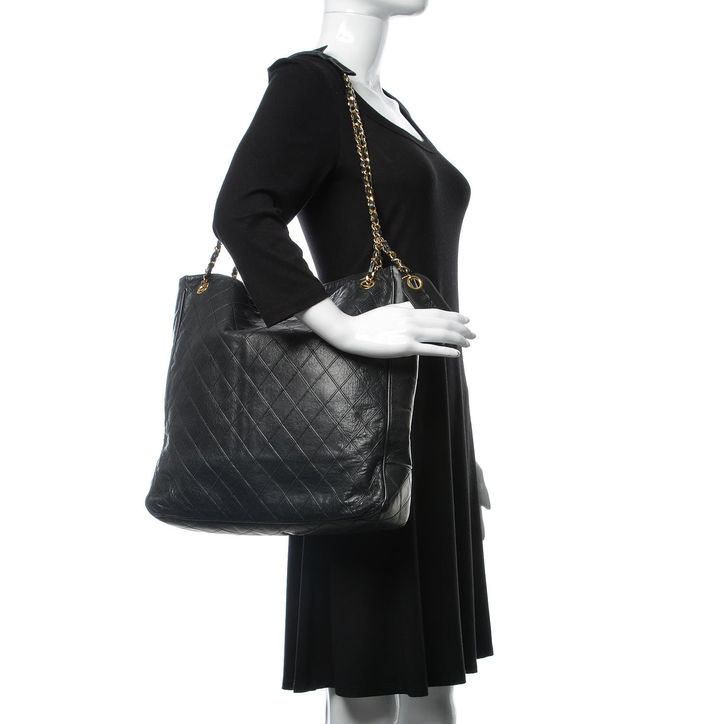 Lambskin Double Stitched Tote Black