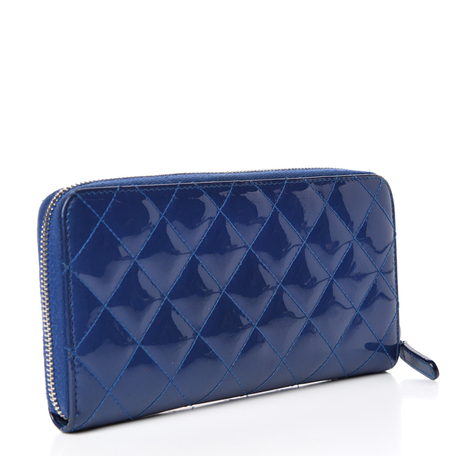 Chanel Patent Quilted Large Gusset Zip Around Wallet Blue 3 of 11